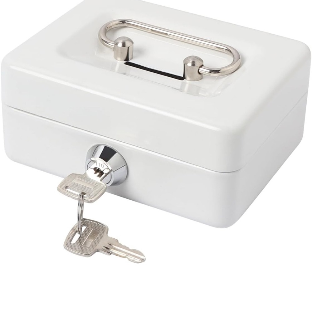 White Lockable Cash Box - Picture 1 of 4